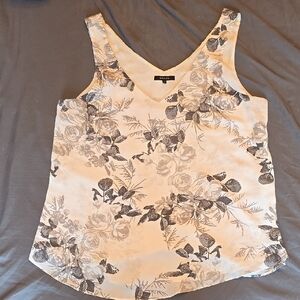 RW&CO. Cream and Black Floral Tank Top